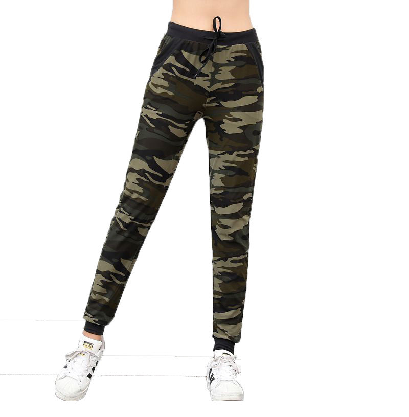 AliExpress Wish Explosion models European and American ladies drawstring waist camouflage pencil pants Slim skinny stretch camouflage pants