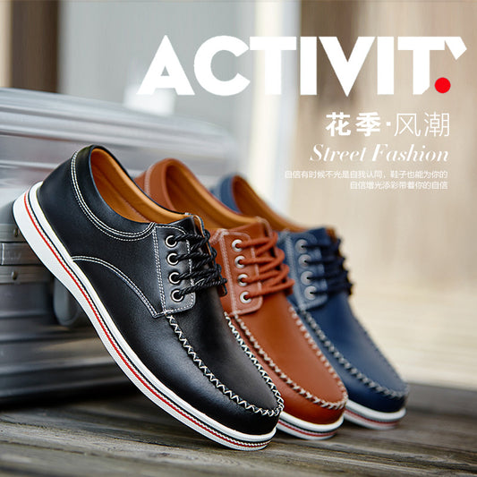 2269 spring and autumn men's shoes board shoes casual leather shoes low cut lace leather large size cross-border flat bottom handmade casual shoes